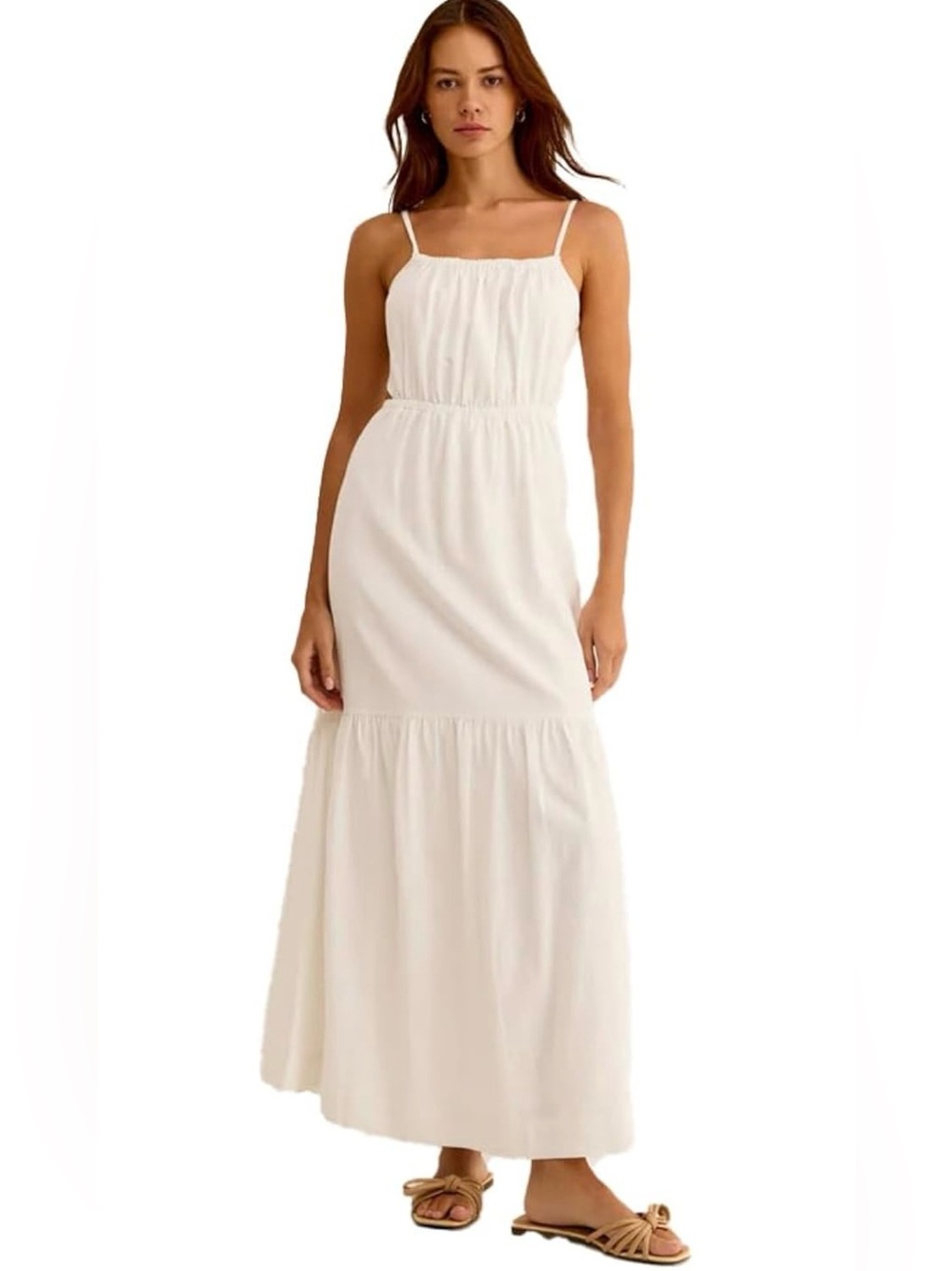 Z Supply White Tiered Spaghetti Strap Maxi Dress